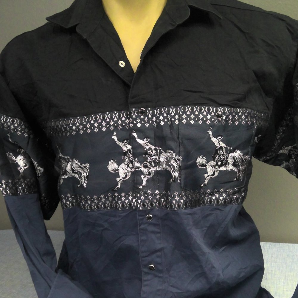 Vintage Unbranded Western Pearl Snap Shirt Long Sleeve Embroidered Men's Medium